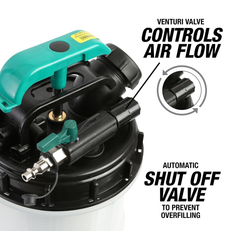 OEMTOOLS 24938 Pneumatic/Manual Fluid Extractor, 2.5 Gallon (9.5L) Oil Extractor Pump, for Coolant, Transmission, and Power Steering Fluid, 2 Dipstick Adapters, 5ft Hose - Image 4